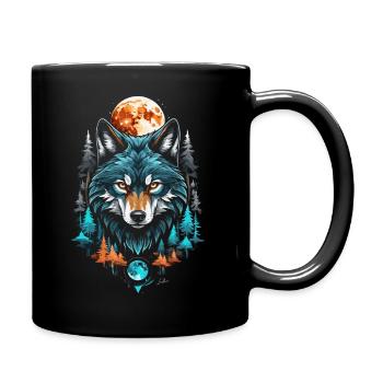 Loup géométrique lune forêt - Mug uni - noir - Droite