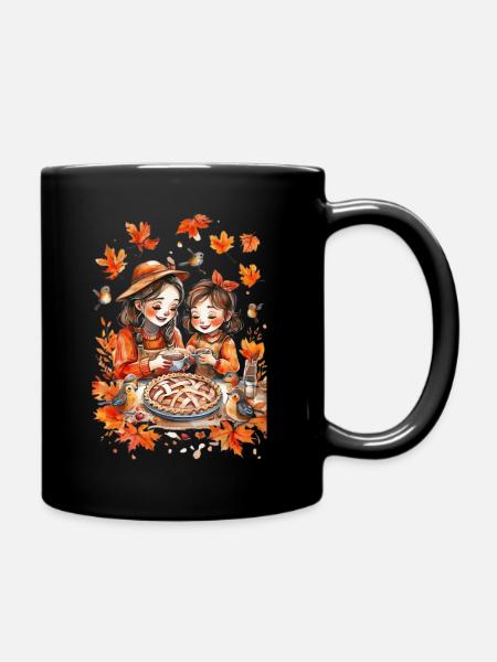 Mother And Daughter Baking Amidst Vibrant - Full Colour Mug - black