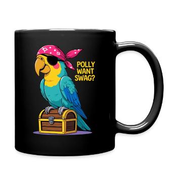 Piratenpapagei mit Schatz - Lustiges Design - Tasse einfarbig - Schwarz - Rechts