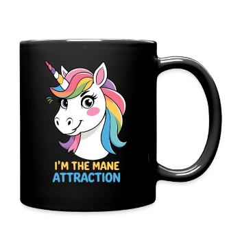 Funny unicorn with rainbow mane - Full Colour Mug - black - Right