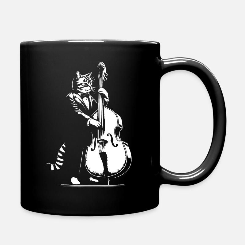 Katze im Anzug spielt Kontrabass - Tasse einfarbig - Schwarz