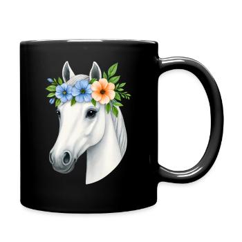 Cheval blanc avec couronne de fleurs - Mug uni - noir - Droite
