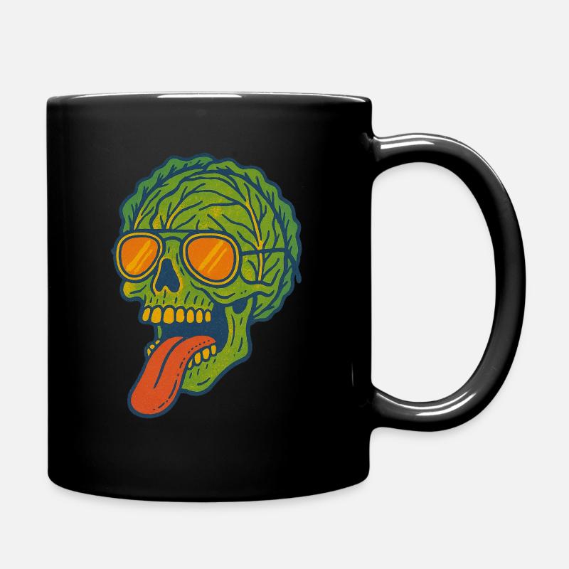 Cabbage Skull Funny Skeleton Vegan Jolly Roger - Full Colour Mug - black