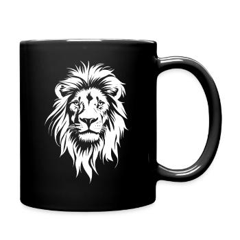 Löwengesicht in Schwarz Weiß - Tasse einfarbig - Schwarz - Rechts
