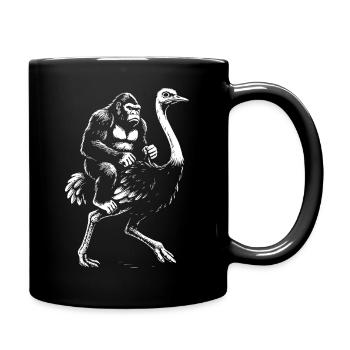Gorilla Riding a Ostrich Illustration - Full Colour Mug - black - Right
