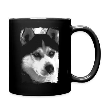 Schwarz-Weiß Husky Porträt - Tasse einfarbig - Schwarz - Rechts