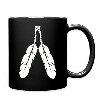 Indigenous feather pendant design - Full Colour Mug - black - Right