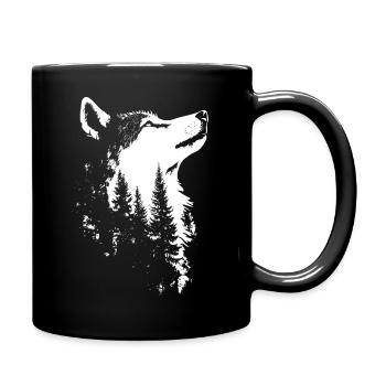 Silhouette de forêt de loups nordiques - Mug uni - noir - Droite