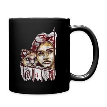 Kitty illustration watercolor carographic - Full Colour Mug - black - Right