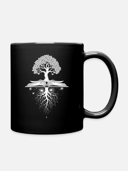 Mystischer Buch Baum mit umgekehrten Wurzeln - Tasse einfarbig - Schwarz