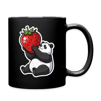 Panda Erdbeerfreund Sticker - Tasse einfarbig - Schwarz - Rechts