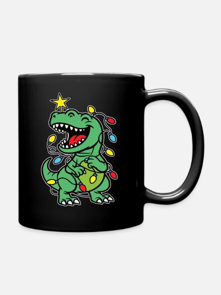 Stylischer Print mit „Tree Rex“ Dino Tannenbaum - Tasse einfarbig - Schwarz