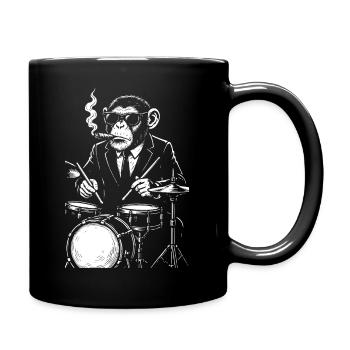 monkey with cigar playing the drums - Full Colour Mug - black - Right