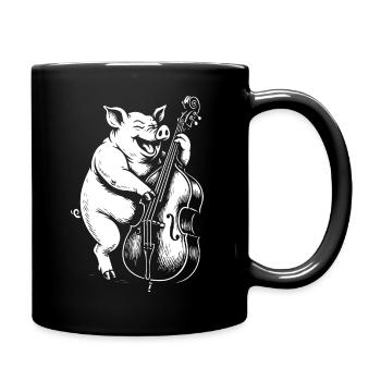 Cochon Bassiste à la contrebasse - Mug uni - noir - Droite
