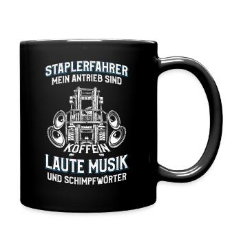 Forklift driver saying loud music swear words - Full Colour Mug - black - Right