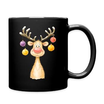 Cute Christmas Reindeer Watercolor Design - Tasse einfarbig - Schwarz - Rechts