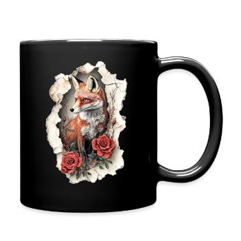 Fuchs mit Blumen - Tasse einfarbig - Schwarz - Rechts