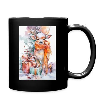 Cerf hivernal aquarelle avec cadeaux - Mug uni - noir - Droite