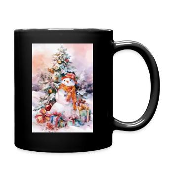 Schneemann-Aquarell Weihnachten - Tasse einfarbig - Schwarz - Rechts