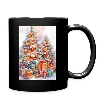 Noël Aquarelle: Arbres et Paquets - Mug uni - noir - Droite