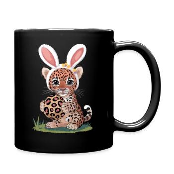 Un joli bébé léopard de Pâques avec des oreilles de lapin et - Mug uni - noir - Droite