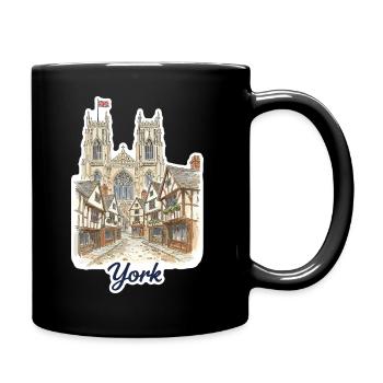 York Skyline Minster Cathedral Die Shambles Kunst - Tasse einfarbig - Schwarz - Rechts
