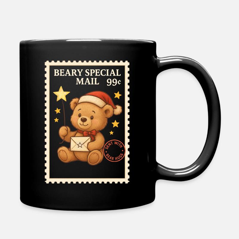Christmas Postage Stamp Teddy Bear Wand Mail - Full Colour Mug - black