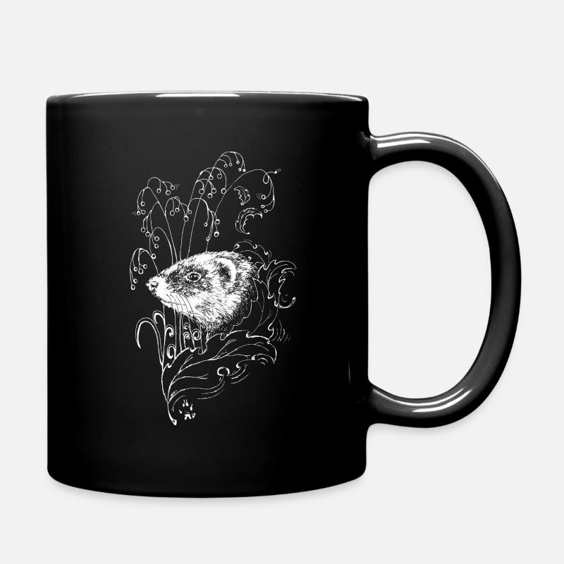 Plant line-art with a ferret - Full Colour Mug - black