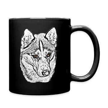 Wolfskopf Husky Linienzeichnung braune Augen - Tasse einfarbig - Schwarz - Rechts
