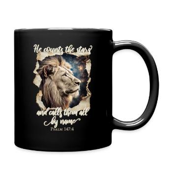 Löwe Bibelvers Christlich - Tasse einfarbig - Schwarz - Rechts