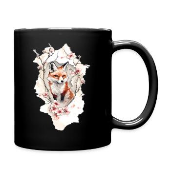 Fox Cherry Blossoms - Full Colour Mug - black - Right
