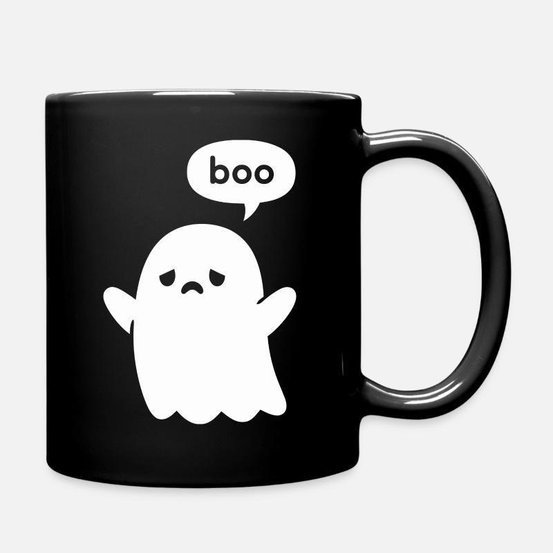 Cute Minimal Ghost Boo - Full Colour Mug - black