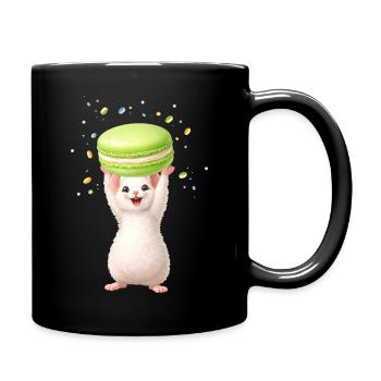 Niedliche Maus mit grünem Macaron  - Tasse einfarbig - Schwarz - Rechts