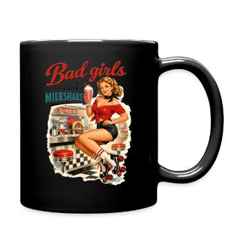Pin-Up Bad Girls Drink Milkshakes: 50s Diner Style - Full Colour Mug - black - Right