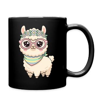 Lama pastel avec couronne florale - Mug uni - noir - Droite