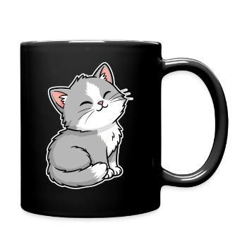 Chaton Gris et Blanc Heureux Portrait Kawaii - Mug uni - noir - Droite