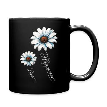 Blaue Gänseblümchen, Glück und Liebe - Tasse einfarbig - Schwarz - Rechts