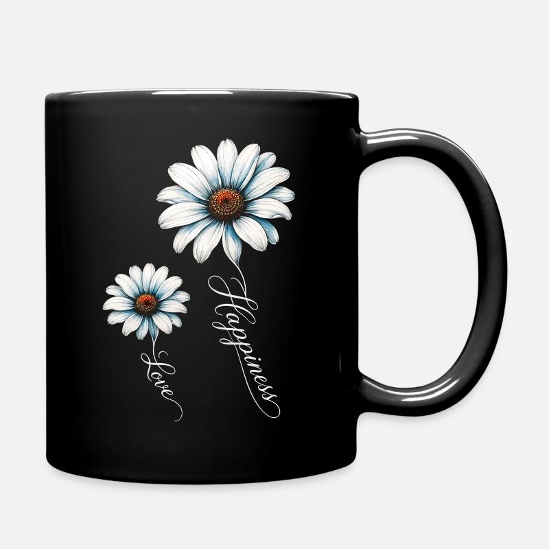 Blue Daisies Happiness and Love - Full Colour Mug - black