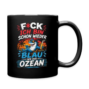 Witziger Hai am Strand: Blau wie Ozean - Tasse einfarbig - Schwarz - Rechts