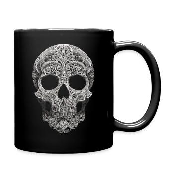 Mandala Totenkopf Ornament - Tasse einfarbig - Schwarz - Rechts