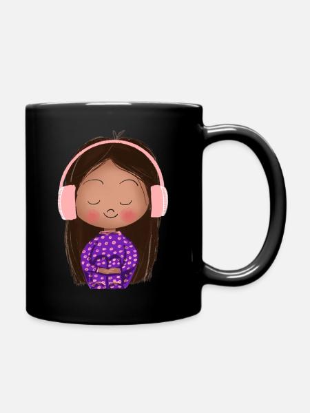 Fille qui écoute avec un casque rose - Mug uni - noir