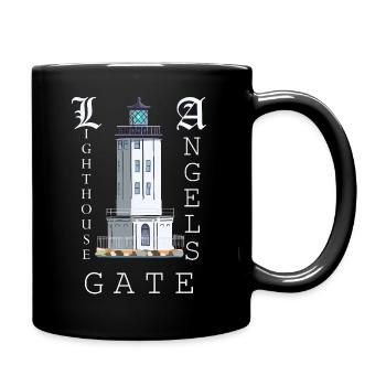 Los Angeles, Handzeichnung Leuchtturm Angels Gate - Tasse einfarbig - Schwarz - Rechts