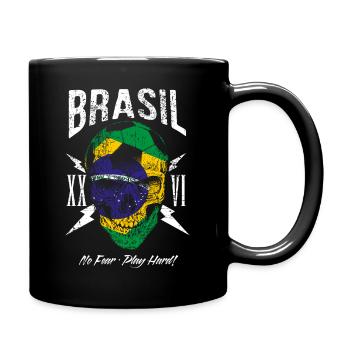 BRASILIEN Brasil Fußball Fan Totenkopf Flagge - Tasse einfarbig - Schwarz - Rechts
