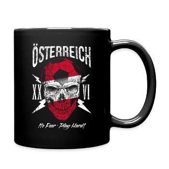 ÖSTERREICH Fußball Fan Totenkopf Flagge - Tasse einfarbig - Schwarz - Rechts