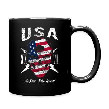 USA Fußball Fan Totenkopf Flagge - Tasse einfarbig - Schwarz - Rechts