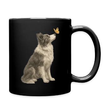 Australian Shepherd Hund Natur Illustration - Tasse einfarbig - Schwarz - Rechts