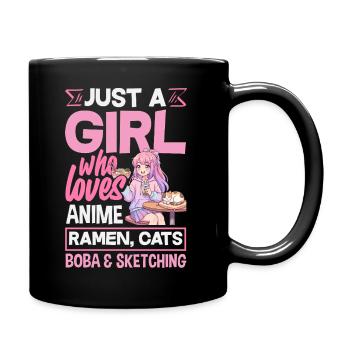 Anime Girl Ramen Cats Boba Drawing - Full Colour Mug - black - Right