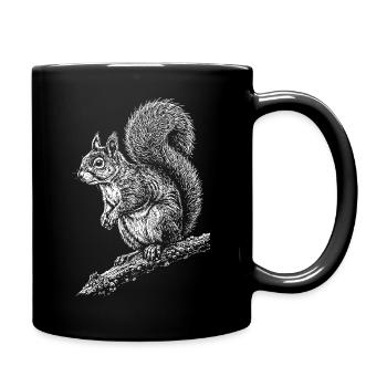 Squirrel Silhouette on Branch - Full Colour Mug - black - Right