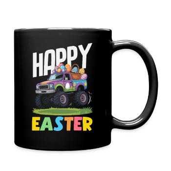 Joyeuse Pâques, douce chasse aux œufs du lapin, œufs de Pâques - Mug uni - noir - Droite