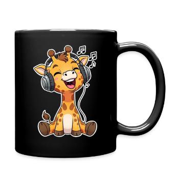 Girafe écoutant de la musique chantant - Mug uni - noir - Droite